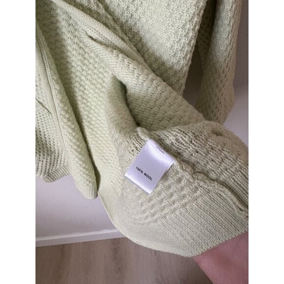 St. John Wool Knit Bell-Sleeve Open-Front Pockets Cardigan Sweater Pastel Green - Picture 9 of 14